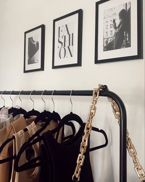 Rack In Room Aesthetic, Racks Of Clothes Aesthetic, Fashion Rack Aesthetic, Small Boutique Ideas At Home, Aesthetic Clothes Rack In Room, Fashion Corner Room, Garment Rack Bedroom Aesthetic, Clothes Rack Bedroom Aesthetic, Clothing Rail Aesthetic