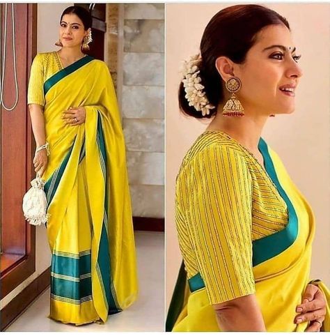 @sareebazaar1: “New Arrival ❤️ Try It, Wear It, Love It & Be The Center Of Attraction With These #amazing #sarees…” Kajol In Saree, Yellow Sari, Pattu Saree Blouse Designs, Saree Blouse Neck Designs, Sari Blouse Designs, Indian Saree Blouses Designs, Silk Saree Blouse Designs, Saree Blouse Patterns, Yellow Saree