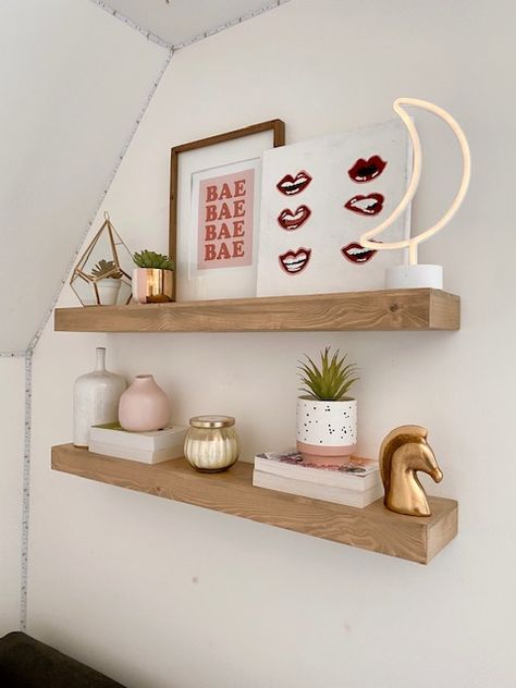 Teen Bedroom Shelves Ideas | Home Decor | She Gave It A Go Decorating Ideas For Shelves In Bedroom, Cute Shelves For Bedroom, Teens Girls Bedroom Ideas, Bedroom Shelving Decor Ideas, Cute Bedroom Shelves, Wall Decor Bedroom Shelves, Wall Shelves In Bedroom, Aesthetic Bedroom Shelves, Teen Rooms Girls Ideas