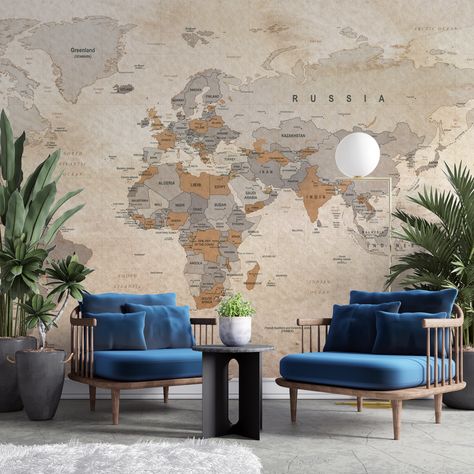 Beige World Map, Wallpaper World Map, Wallpaper Office, Map Wall Mural, Gold Certificate, World Map Wallpaper, Office Wallpaper, Map Wallpaper, Wallpaper Peel And Stick