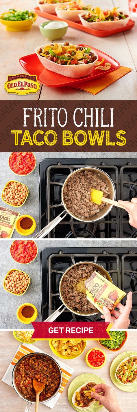 frito pie, frito pie, frito chili pie, how to make frito pie, taco bowls, taco in a bowl, taco bowl recipe, game day recipes Smothered Fritos Taco Bowls, Soft Tortilla Bowl Recipes, Frito Bowls, Frito Taco Bowl, Frito Bowl, Fritos Taco Bowls, Taco Chili Soup, Chili Taco, Frito Recipe