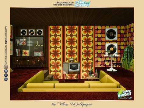 Sims 4 Cc 1980s Furniture, Sims 4 Cc 70s Wallpaper, Sims 4 60s House, Sims 4 Cc 50s Furniture, Sims 4 Retro Wallpaper, Sims 70s House, Sims 4 Cc Retro Decor, Sims 4 70s Furniture, Sims 4 Retro Bedroom