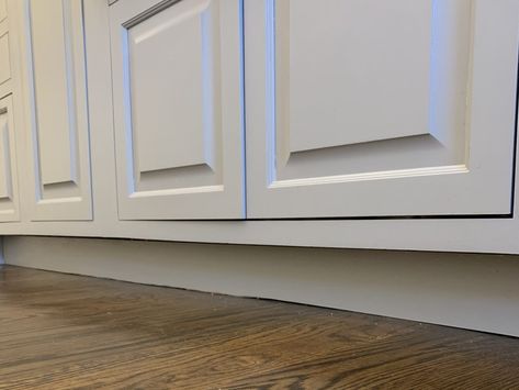 Furniture Base On Cabinets, Toekicks For Kitchen Cabinets, Kitchen Cabinet Toe Kick Ideas, Toekick Drawers, Toe Kick Drawers Under Cabinet, Toe Kick Ideas, Kitchen Cabinets With Legs, Partial Overlay Cabinets, Cabinet Toe Kick