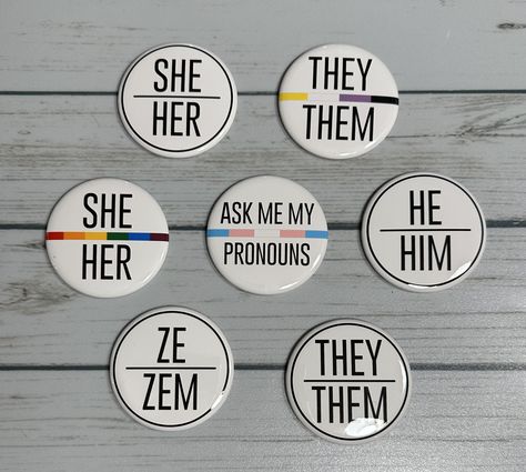 LGBTQ+ Pronouns button, badge, pin - 1" or 2.25" fabric safe magnet option doesn't damage clothing Pronoun Buttons, Library Inspiration, Badge Pin, Badge Design, Button Badge, 1 Or 2, Pinback Buttons, Public Library, Buttons Pinback