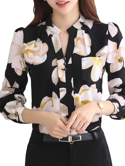 Floral Print Chiffon Blouse, Chiffon Lace Blouse, Office Work Wear, Ladies Chiffon Shirts, Women Chiffon Blouse, Floral Chiffon Blouse, Feminine Chic, Floral Print Chiffon, Floral Print Shirt