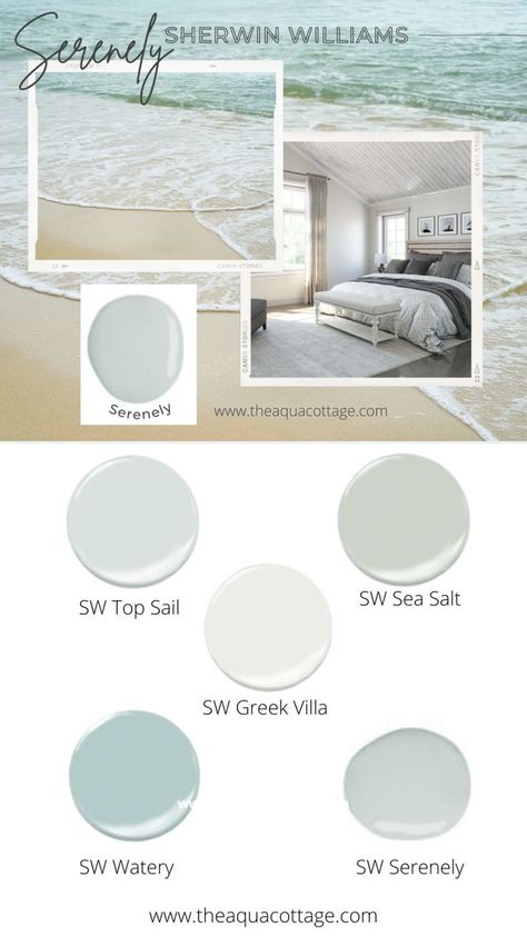 Serenity Paint Color Sherwin Williams, Beach House Bathroom Paint Colors, Beach Wall Colors Paint Colours, Coastal Paint Colors 2023, Paint Colors For Beach House Interior, Serenely Sherwin Williams Bedroom, Florida Home Interior Paint Colors, Best Colors To Paint Inside House, Coastal Bedroom Paint Ideas