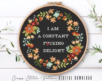 HoopModernStitch | Etsy Subversive Cross Stitch Patterns, Stitch Quotes, Funny Embroidery, Funny Cross Stitch, Floral Cross Stitch Pattern, Funny Cross Stitch Patterns, Subversive Cross Stitch, Floral Cross, My Funny Valentine