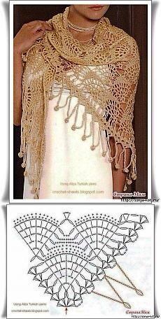 more shawl and stole diagrams at site Prayer Shawl Crochet Pattern, Crocheted Shawl, Crochet Lace Shawl, Poncho Crochet, شال كروشيه, Crochet Shawl Pattern Free, Mode Crochet, Crochet Shawls And Wraps, Lace Wrap