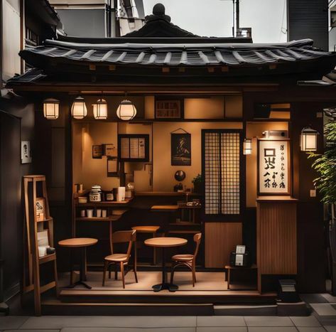 Japanese Cafe Interior Design Coffee Shop, Japan Shop Aesthetic, Japanese Cafe Aesthetic Interior, Chinese Shop Design, Japanese Shop Aesthetic, Japanese Cafe Exterior, Japan Restaurant Aesthetic, Japanese Shop Front Design, Coffee Shop Japanese Style