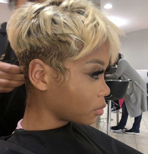 Finger Waves With Long Hair, Tboz Tlc Hairstyle, Blonde Short Pixie Haircut, Bob Haircuts With Side Bangs, Super Short Pixie For Black Women, Short Haircut For Black Women, Graduation Haircut, Haircuts With Side Bangs, High Ponytail Hairstyle