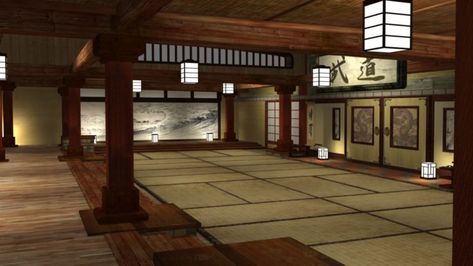 Traditional Japanese Dojo, It is the space that is reserved for martial arts training. Description from pinterest.com. I searched for this on bing.com/images Japanese Training Room, Martial Arts Room Ideas, Japanese Dojo Design, Martial Arts Studio Design, Karate Dojo Aesthetic, Karate Dojo Design, Dojo Aesthetic, Dojang Design, Karate Room