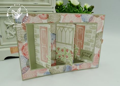 Flip Flap Shutter Card Tutorial, Bay Window Fold Cards, Fun Fold Window Cards, Welcoming Windows Stampin Up Cards, Lawn Fawn Center Picture Window Card, Pillar Pop Up Window Card, Shutter Cards, Shutter Card, Interactive Card