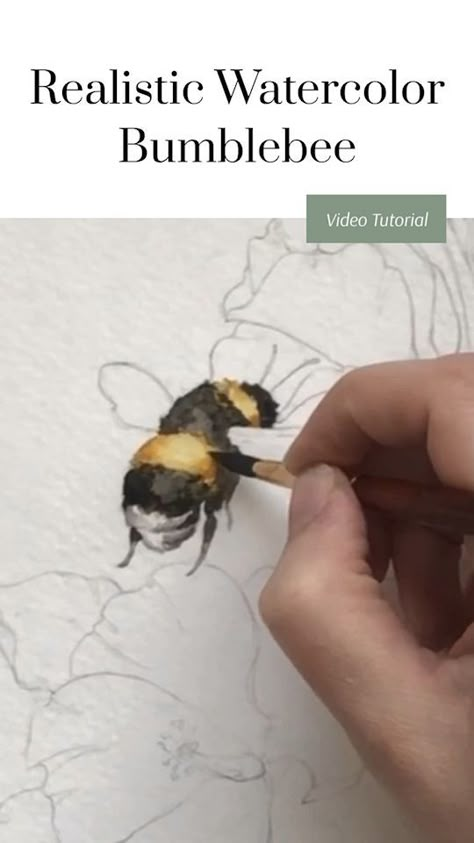 Pin on Watercolor! Bumblebee Watercolor, Watercolor Bumble Bee, Bee Drawing, Bee Painting, Watercolor Flowers Tutorial, Watercolor Tutorial, Watercolor Video, Watercolor Paintings For Beginners, Watercolor Lessons