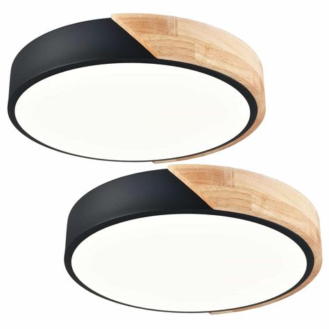 Made of metal, wood and acrylic, dressed in black finish, the solid wood surface is smooth, the acrylic shade allows light to shine with good transmission, simple but elegant design.. The built-in LED chip of flush mount ceiling light is no flicker and high quality, and its color temperature is 4000K - warm white light, 20W, CRI 80+, not dimmable.. With splicing two colors and minimalist design, the round flush mount ceiling light can be used in bedroom, living room, hallway, office, stairwell, kitchen, dining room and more.. Claxy 1.97-in Black and Wood Geometric Metal Ceiling Light Mount | TY-T7268CU-BK-2 Closet Light Fixture Ideas, Flush Mount Ceiling Fan With Light, Wood Flush Mount Light, Lighting For Galley Kitchen, Bathroom Black Ceiling, Basement Stairwell Lighting, Farmette Ideas, Hallway Flush Mount Lighting, Laundry Room Light Fixture