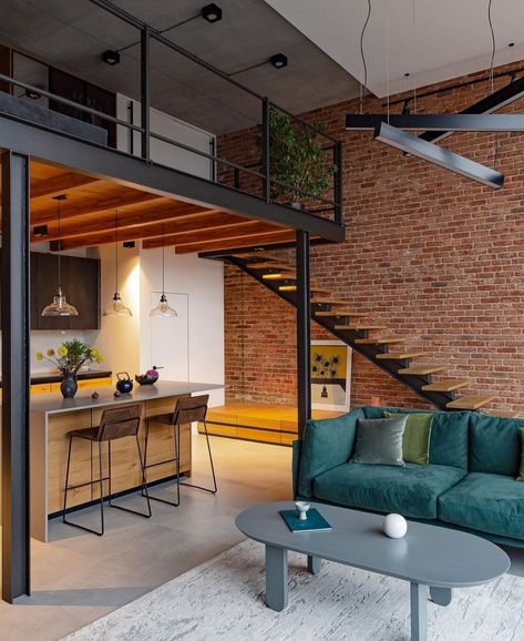 Mezzanine House Design, Second Floor House Design, Small Loft Apartments, Loft Apartment Industrial, Loft Style Apartments, Loft Style Apartment, Tiny Loft, Panoramic Windows, Small Bungalow