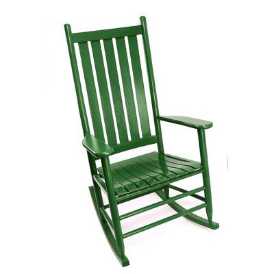 This Rocking Chair is a heavy duty, traditional American high back designed rocking chair constructed with large front and back post. Color: Woodleaf Green | Gracie Oaks Thor Rocking Chair Wood/Solid Wood in Green, Size 46.0 H x 26.0 W x 31.0 D in | Wayfair Green Rocking Chair, Rocking Chair Wood, Chair Wood, Rocking Chairs, Chair Bench, Green Chair, Wood Chair, Gracie Oaks, Green Hair