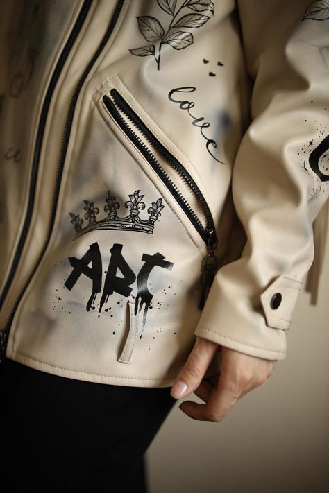 Custom Hand Painted Leather Jacket, Women's Leather Jacket Unique Design, Handmade Custom Clothing, Personalized Hand Painted Leather Jacket - Etsy Trendy Hand-painted Fitted Outerwear, Hand Painted Leather Jacket, Painted Leather Jacket, Hand Painted Leather, Custom Clothing, Painting Leather, Women's Jacket, Custom Hand Painted, Leather Jackets Women