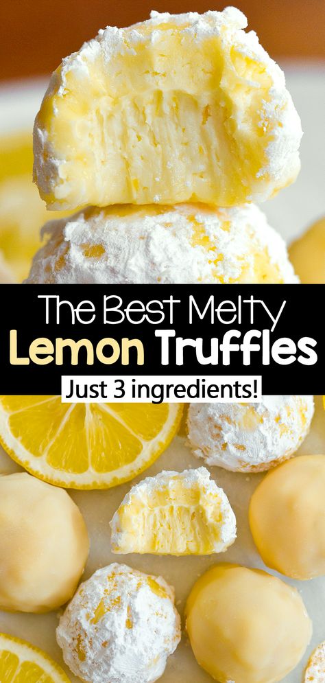 3 Ingredient Lemon Truffles - They Melt In Your Mouth! Dessert Lemon Recipes, Fast Lemon Dessert, Lemon Lime Dessert Recipes, Lemon Baking Ideas, Ww Lemon Truffles, Weight Watchers Lemon Truffles, Dessert Quick And Easy, Easy Sweets For Party, Easy Keto Dessert Recipes 3 Ingredients