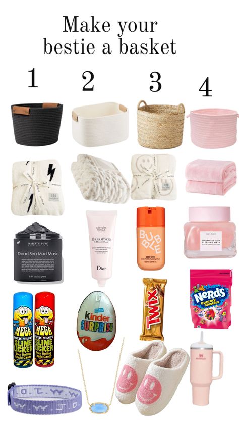 Birthday Baskets For Women Diy, Birthday Gift Bag Ideas, Gift Bag Ideas For Women, Bae Baskets, Shuffles Ideas, Gift Bag Ideas, Burr Basket, Care Basket, Image Nails