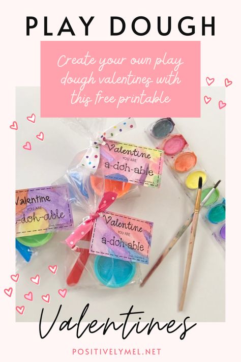 A-doh-able, watercolor valentine tags! Get all the steps and create your own Play Dough Valentine Tags with this free printable! Play Dough Valentine Ideas, Playdough Valentine Ideas, Playdoh Valentine Ideas, Play Doh Valentines For Kids, Valentines Playdough, Valentines Play Dough, Playdoh Valentine Free Printable, Play Doh Valentine Printable Free, Playdough Valentine