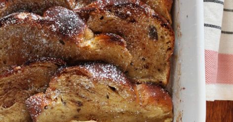 Rich with coconut flavor and spiked with rum, this recipe falls somewhere between a decadent French toast and bread pudding. Saveur Recipes, French Toast Bread Pudding, Caramel Sticky Buns, Sticky Buns Recipes, Pecan Sticky Buns, Baked French Toast, Gratin Dish, Coconut Caramel, Sticky Buns