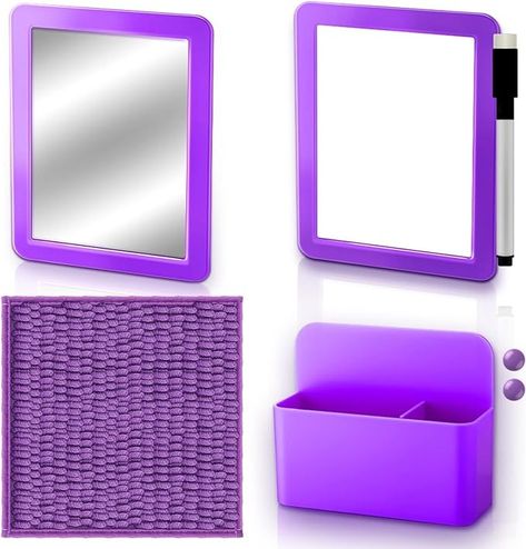 Amazon.com : Geelin 7 Pcs Magnetic Locker Organizer and Accessories for Girls 10" x10'' Locker Rug Carpet 5''x7'' Locker Mirror Mini Locker Whiteboard with Dry Erase Pen Magnetic Stickers for School (Purple) : Office Products Locker Whiteboard, Locker Rug, Locker Rugs, Mini Locker, Locker Organizer, Stickers For School, Purple Office, Magnetic Organizer, Locker Organization