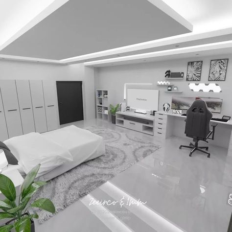 White Gaming Room, Setups Gaming, Ultra Modern Bedroom, Chanyeol Birthday, Bedroom Cartoon, Home Study Rooms, Small Game Rooms, Elegant Room, All White Room