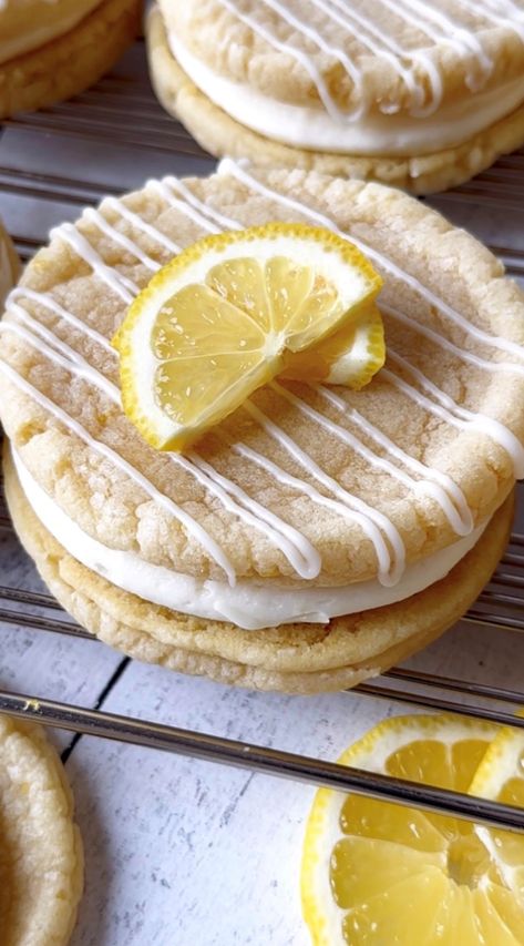 Lemon Cookie Sandwiches  — Sweet Monkey Sweet Monkey Lemon Cookie Sandwiches, Lemon Cookie Sandwich Recipe, Banana Cream Cheese Cookies, Gourmet Lemon Cookies, Sweet Monkey Recipes, Christmas Sandwich Cookies, Lemon Crumble Cookies, Cake Sandwich Ideas, Jumbo Cookie Recipe