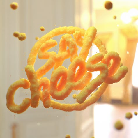 Say cheese! Cheese Doodle, Food Typography, Yummy World, 3d Type, 3d Typography, Food Graphic Design, Say Cheese, Title Design, Graphic Design Trends