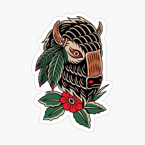 Buffalo by NateDonDD | Redbubble American Traditional Old School, Buffalo Tattoo, Traditional Tattoo Drawings, Old School Design, Traditional Tattoo Sleeve, Arte Peculiar, Old School Tattoos, Tattoo Old School, Old School Tattoo Designs