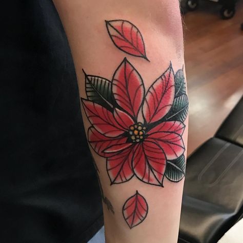 Poinsettia Tattoo, New Jersey Tattoo, Birthday Tattoo, Poinsettia Flower, S Tattoo, Body Tattoos, Color Tattoo, Flower Tattoos, Poinsettia