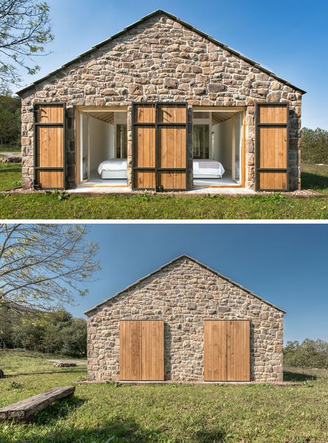 Farm Cottage House, Villa Slow, Stone Cottages Interior, Stone House Design, Cottages In The Woods, Small Stone Cottage, Panoramic Windows, Bright Morning, Stone Building