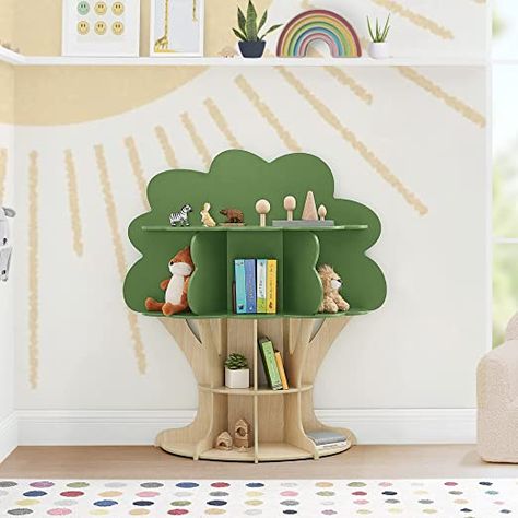 Delta Children Tree Bookcase - Greenguard Gold Certified, Fern Green/Crafted Natural House Bookcase, Tree Bookcase, Modern Playroom, Tree Bookshelf, Creative Storage Solutions, Green Craft, Kids Bookcase, Bookshelves Kids, Playroom Furniture