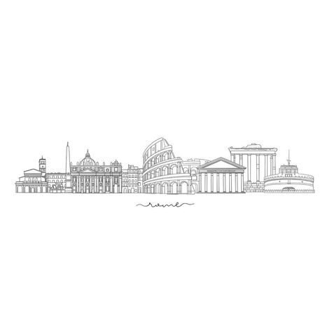 Rebecca Thomas on Instagram: “Illustration of Rome’s skyline, now available to purchase on my Etsy shop (link in bio). Swipe right to see a panoramic view! . . . #rome…” Rome Skyline Tattoo, Panoramic Drawing, Rome Drawing, Rome Illustration, Rome Skyline, City Outline, Skyline Tattoo, Rome City, Matchbook Art