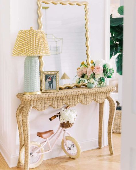 roxy on Instagram: “**50+ New Arrivals** Create a home that makes you smile 💕 Scallops and pleats and wicker, yes please! Shop our Avery Scalloped Mirror, as…” Gold Scalloped Mirror, White Scalloped Mirror, Scalloped Wicker Table, Scallop Shell Mirror, Scallop Wicker Console Table, Scalloped Mirror, College House, Entry Way Design, Southern Home