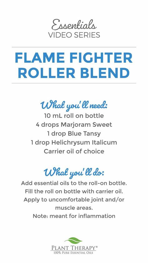 Essentials Video: Flame Fighter Roller Blend DIY   Instructions Insect Repellent Essential Oils, Blue Tansy Essential Oil, Sweet Marjoram, Marjoram Essential Oil, Herbal Health, Body Essentials, Essential Oils For Pain, Essential Oil Blends Recipes, Blue Tansy