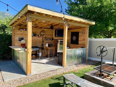 Bbq Sheds Outdoor, Grilling Shed Ideas, Outdoor Entertainment Area Covered, Grill Storage Ideas, Bbq Shed Grill Area, Bbq Shack Backyard, Bbq Shack Ideas, Grill Shack, Bbq Shack