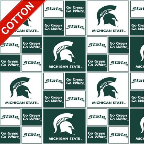 Michigan State University Spartans Cotton Fabric Louisiana State University, Michigan State University, Michigan State Spartans, Louisiana State, College Team, Cotton Quilting Fabric, Michigan State, Quilt Making, Team Spirit