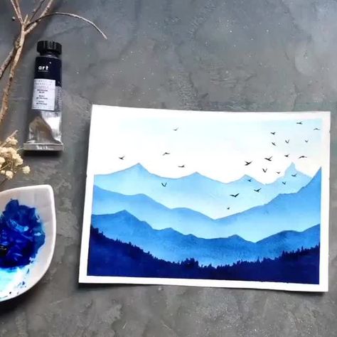 More About Me, Mountain Painting, Watercolor Paintings For Beginners, Canvas Painting Tutorials, Easy Canvas Art, Watercolor Paintings Easy, Watercolor Painting Techniques, Art Painting Gallery, Green Water