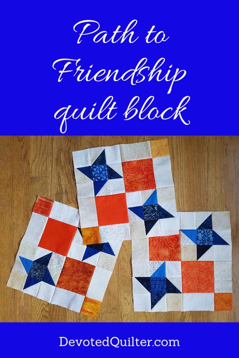 Path to Friendship quilt block tutorial | DevotedQuilter.com Friendship Quilt Blocks Free Pattern, Friendship Star Quilt Pattern Free, Friendship Quilt Block, Friendship Quilt Pattern, Potholder Quilt, Friendship Star Quilt Block, Friendship Quilts, Friendship Star Quilt, Friendship Quilt