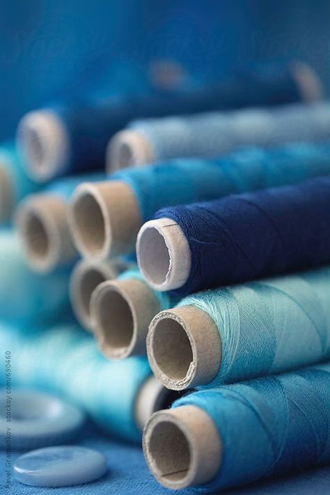 Stacked blue toned spools of threads by Pixel Stories for Stocksy United Image Bleu, Spools Of Thread, Im Blue, Azul Indigo, Everything Is Blue, Blue Inspiration, Blue Interior, Aesthetic Colors, Colour Board