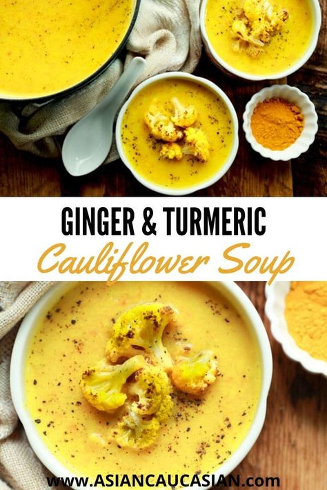 Turmeric Cauliflower Soup, Healthy Immune Boosting Soup, Cauliflower Ginger Soup, Paleo Soup Recipes Crockpot, Ginger Turmeric Soup, Turmeric Soups, Best Healthy Soup Recipes, Antiinflammatory Soup, Recipes With Turmeric