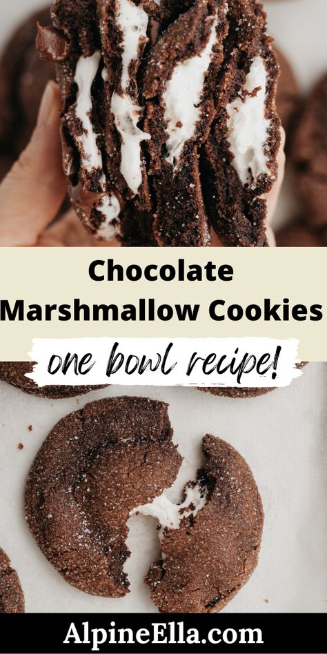 Marshmallow Cookie Sandwich, Homemade Chocolate Marshmallows, Marshmellow Chocolate Desserts, Marshmallow Filled Cookies, Recipes With Large Marshmallows, Chocolate Marshmallow Swirl Cookies, Hot Chocolate Cookies With Marshmallows, Marshmallow Stuffed Cookies, Leftover Marshmallows