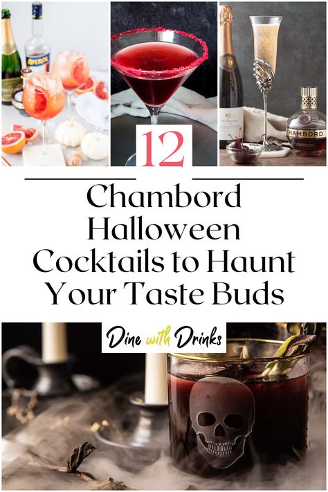 Collage of 4 chambord halloween cocktails. Cocktails With Chambord, Spooky Cocktails Halloween Party, Drinks With Bacardi Rum, Alcoholic Drinks Rum, Halloween Party Cocktails, Bacardi Drinks, Zombie Drink, Chambord Cocktails, Grenadine Cocktail