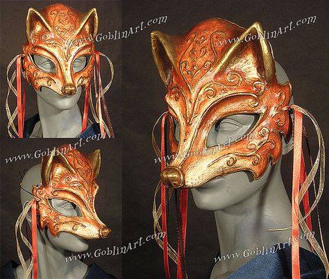 Fancy fox mask Goblin Art, Ceramic Face, Venice Mask, Mask Dance, Animal Based, Fox Mask, Mask Masquerade, Masquerade Costumes, Venetian Masks