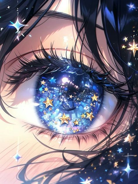 no title @しい Anime Galaxy Eyes, Pretty Anime Eyes, Fantasy Eyes Art, الفن الرقمي, Galaxy Eyes, Eyes Artwork, Crystal Eyes, Hal Decor, Star Eyes