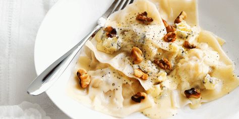 11 Blue Cheese Recipes For Any Occasion Pear And Ricotta, Pear Ricotta, Blue Cheese Recipes, Ricotta Ravioli, Blue Cheese Sauce, Filled Pasta, Cheese Sauce Recipe, Ravioli Recipe, Cheese Ravioli