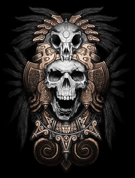 Teskatlipoka by Kamila Aztec Skull Tattoo, Aztec Skull, Tato Naga, Den Mrtvých, Mayan Tattoos, Aztec Tattoos, Aztec Tattoo Designs, Aztec Tattoo, Mayan Art