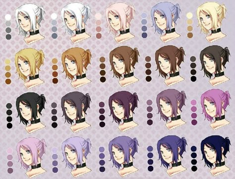 Anime Hair Palette, Kny Color Palette, Anime Hair Color Palette, Brown Hair Color Palette, Anime Hair Color Ideas, Hair Color Palette, Hair Color Swatches, Anime Purple Hair, Digital Art Tutorial Beginner