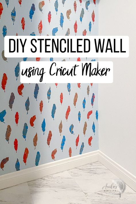 #ad How to make reusable stencils on the Cricut maker using Cricut stencil vinyl and stencil a wall! This turned out gorgeous! #anikasdiylife Stencil With Cricut, Cricut Stencil Vinyl, Cricut Stencil, Wall Stencils Diy, Make Your Own Stencils, Stencils Tutorials, Cricut Stencils, Using Cricut, Stencil Vinyl